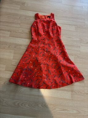 Banana Republic Red Sleeveless Midi Dress with Black Leaf Print